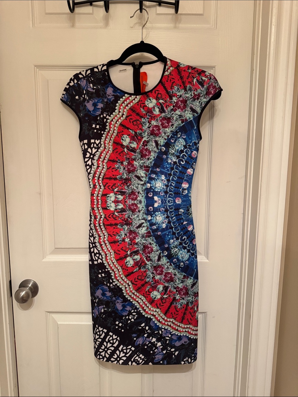 Clover Canyon Red and Blue Floral Mosaic Midi Dress